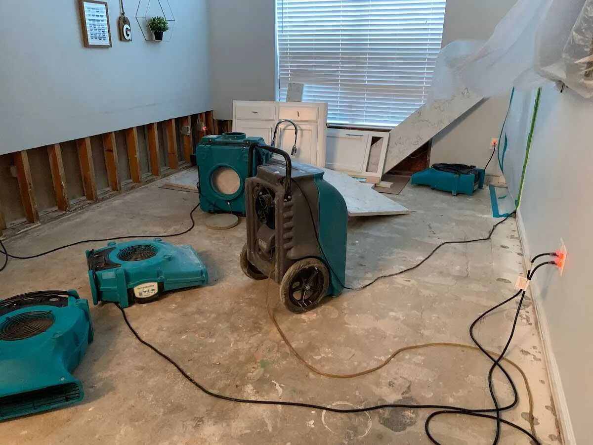 Dehumidifier in flood-cut room for Water Damage Restoration in Fair Oaks